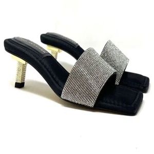NEW Good American KickStand SLIDE Sandal Kitten Heels Women's Black Diamond